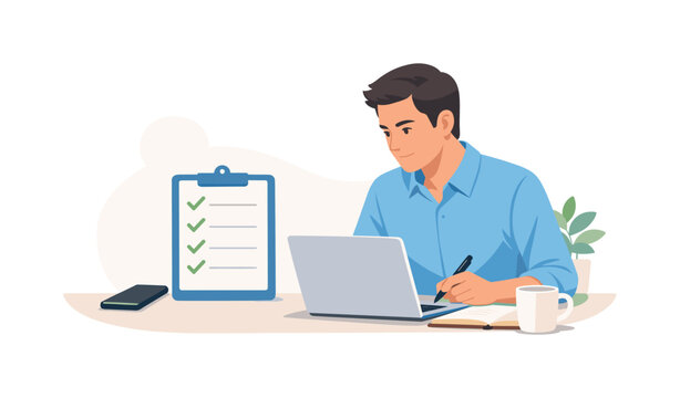 Focus management scenario where an individual becomes aware of smartphone distraction and attempts to regain attention on important work, highlighting self-discipline,