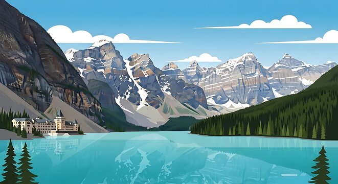 Moraine Lakes Serene Beauty - A Majestic Mountain Landscape.