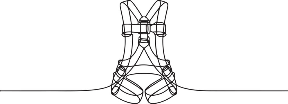 Continuous one line of a safety harness with structured straps, fall arrest system theme.one line drawing vector illustration