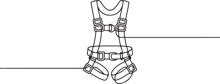 Continuous one line of a safety harness with structured straps, fall arrest system theme.one line drawing vector illustration