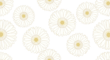 Fototapeta premium Delicate seamless pattern of light yellow daisy flowers and petals on a clean white background for spring nature wallpaper design.