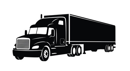 A striking monochromatic depiction of a large semi truck showcasing its powerful build and design as a silhouette high quality professional detailed modern elegant © rsvect02