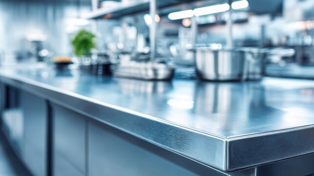 Clean Stainless Steel Food Preparation Surface in a Commercial Kitchen Setting