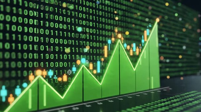 Digital binary code with financial graph for commercial backgrounds, digital design, and advertising