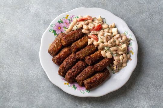 Turkish Tekirdag or inegol Kofte with Piyaz Salad