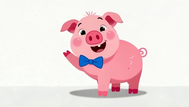 Cute Cartoon Pig with Blue Bowtie Character Animation