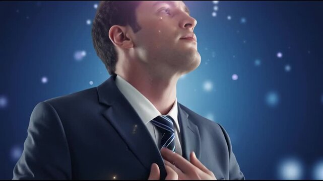 Man's head explodes with bright light and energy, symbolizing innovation and ideas