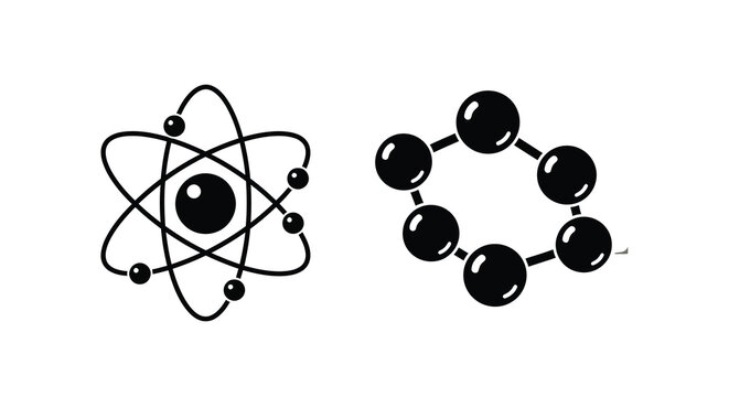 Two atomic models depicted in a stark black silhouette