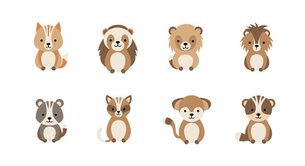 Fototapeta premium Cute cartoon animals sitting in a row on white background video footage