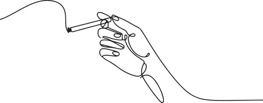 continuous single drawn one line hand with a cigarette.one line drawing vector illustration