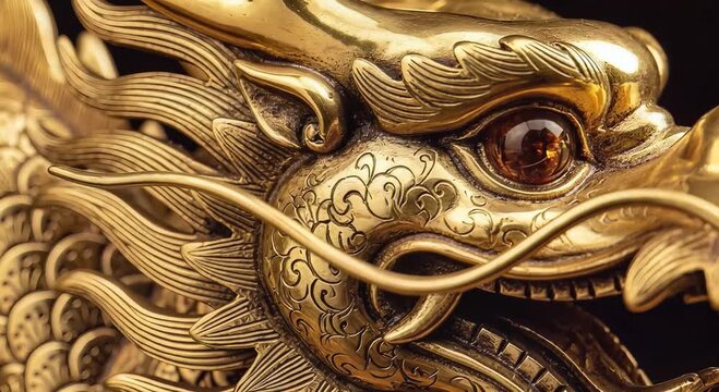 golden dragon head sculpture close-up detail