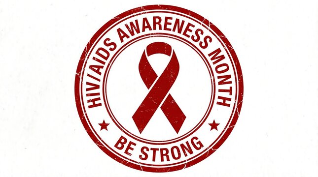 Hiv aids awareness month stamp with red ribbon symbol a call for strength and support