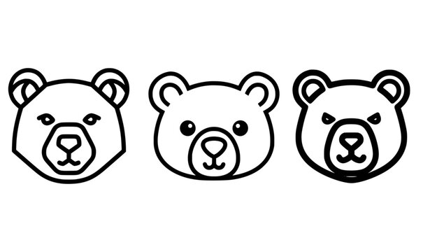 Minimal bear face icon black white bold line vector