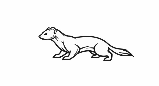Outline of a stoat or weasel in profile, alert and poised
