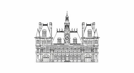 Obraz premium Ornate historical building with mansard roof, clock tower, and many windows