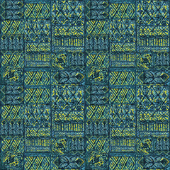 Hawaiian tapa tribal patchwork seamless pattern, vintage abstract polynesian fabric design for shirt pillow tablecloth towel wrapping paper © HoyaBouquet