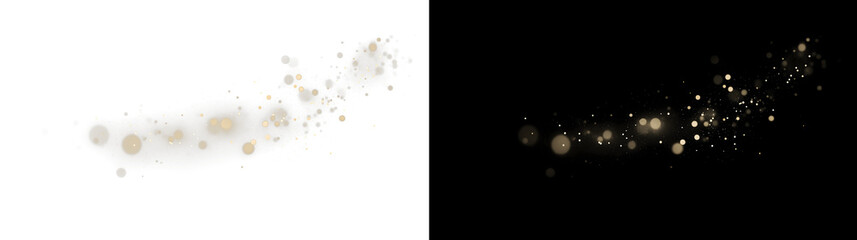 Scattered gold bokeh particle overlay shown on black and transparent background for festive compositions and elegant design © ellyson