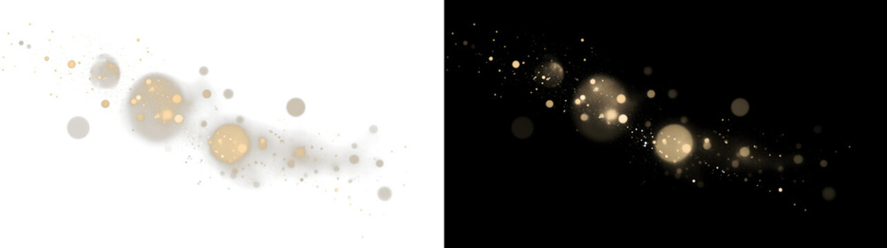 Warm golden bokeh light overlay shown on black and transparent background for luxury festive branding and invitation design