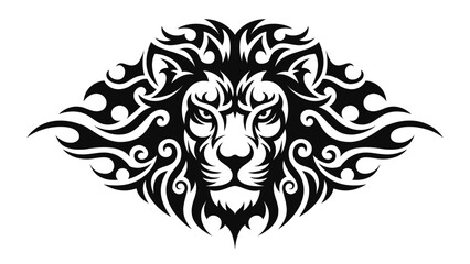 Obraz premium Tribal Lion Head Tattoo, Black Ornamental Animal Logo