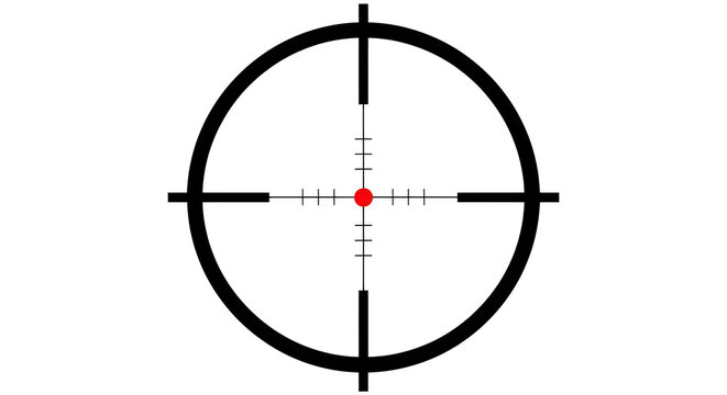 A classic rifle scope crosshair with a central red aiming dot illustration