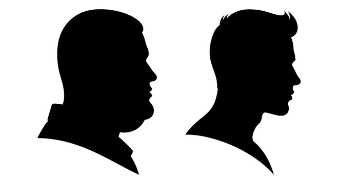 Contrasting silhouettes of a man and woman with different hairstyles facing forward Vector, illustration