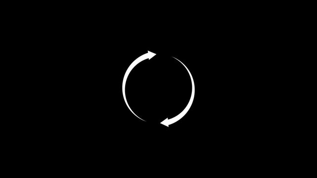 Circle arrow refresh and reload icon animation on black background, with 4k video animation.