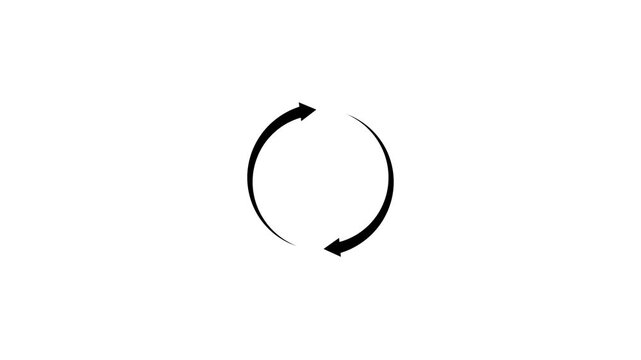animation of two black arrows moving in a circular direction on a white screen for design elements or directional indicators.