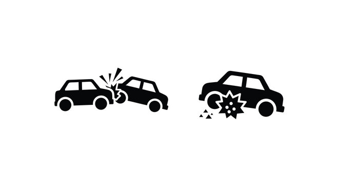 Two car crashes depicted in stark black shapes a graphic silhouette