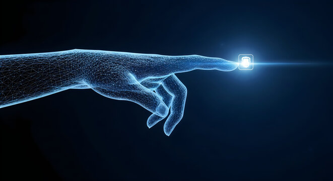 The creation of light: a glowing hand reaching towards the universe illustration