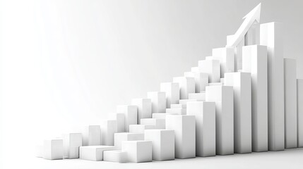 Fototapeta premium A 3D bar graph with white blocks and an upward trend on a plain background