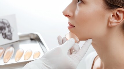 Naklejka na ściany i meble A chin augmentation plastic surgery implant sizing consultation.