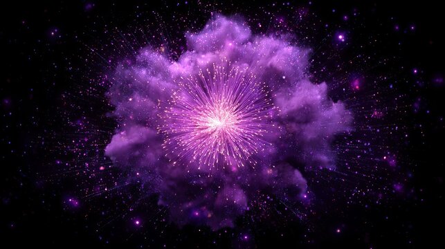 A vibrant purple explosion of light and energy in a dark starry space