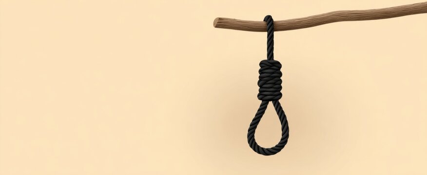 Noose illustration evokes deep despair and tragic consequences against a pale beige backdrop.