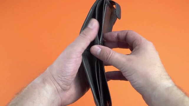 empty wallet purse have no money for bill payment on isolated background, opening purse Bankruptcy and poverty concept