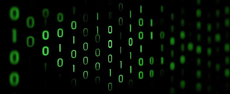 Endless green binary code streams on black showcasing a cool Technology concept.