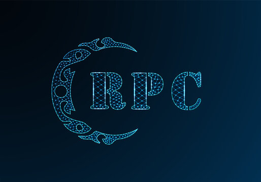 Low poly letter logo RPC design. RPC letter logo low poly vector design on blue color gradient background. RPC logo low poly design