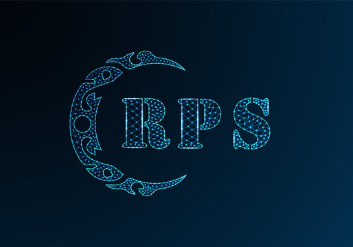 Low poly letter logo RPS design. RPS letter logo low poly vector design on blue color gradient background. RPS logo low poly design