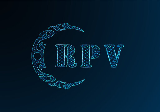 Low poly letter logo RPV design. RPV letter logo low poly vector design on blue color gradient background. RPV logo low poly design