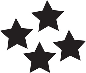 Obraz premium Four black solid star shapes are arranged in a cluster on a plain white background.