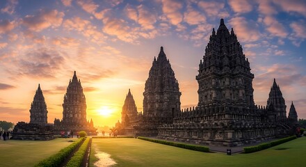 Fototapeta premium Prambanan Temple at sunset Indonesia.