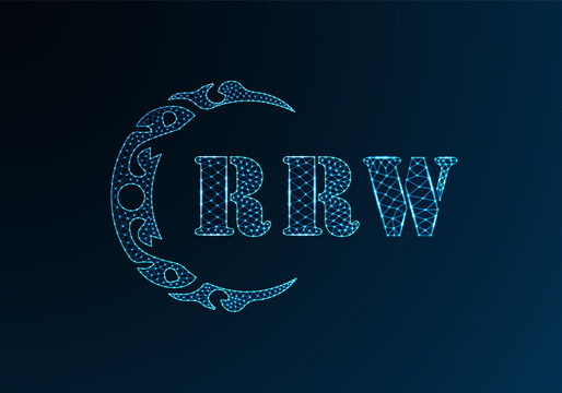 Low poly letter logo RRW design. RRW letter logo low poly vector design on blue color gradient background. RRW logo low poly design
