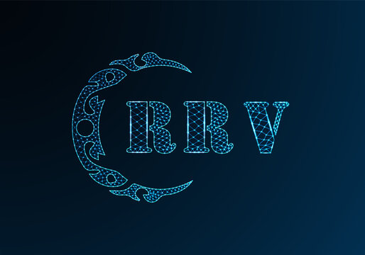 Low poly letter logo RRV design. RRV letter logo low poly vector design on blue color gradient background. RRV logo low poly design
