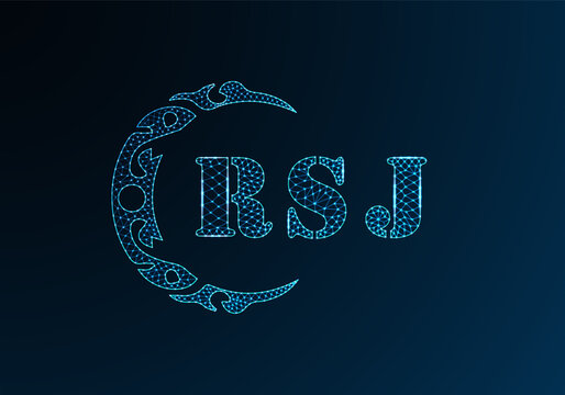 Low poly letter logo RSJ design. RSJ letter logo low poly vector design on blue color gradient background. RSJ logo low poly design