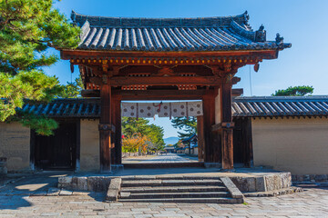 Fototapeta premium Horyu-ji Temple ,located in Nara is known as the oldest wooden structure in the world. Horyuji was registerd as UNESCO World Heritage site in 1993.