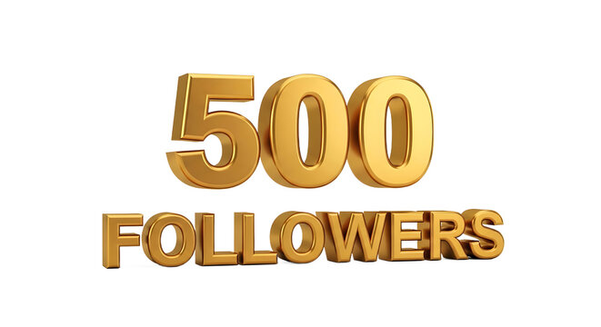Golden '500 followers' text isolated on transparent background social media milestone