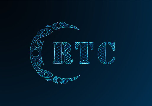 Low poly letter logo RTC design. RTC letter logo low poly vector design on blue color gradient background. RTC logo low poly design