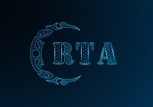 Low poly letter logo RTA design. RTA letter logo low poly vector design on blue color gradient background. RTA logo low poly design