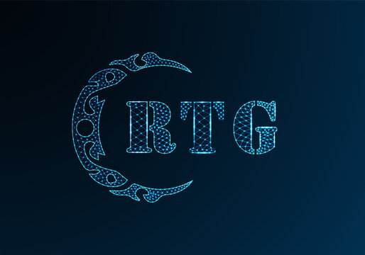Low poly letter logo RTG design. RTG letter logo low poly vector design on blue color gradient background. RTG logo low poly design