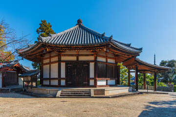 Obraz premium Horyu-ji Temple ,located in Nara is known as the oldest wooden structure in the world. Horyuji was registerd as UNESCO World Heritage site in 1993.