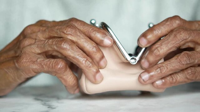 close-up of elderly man hand opening wallet purse retirement ruin bankruptcy old financial problems